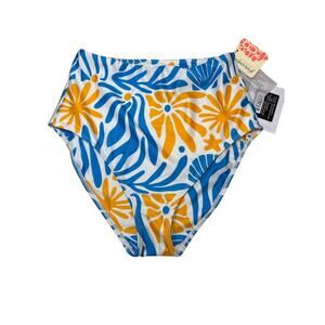 Free People Movement Blue & Yellow Fantasea High Waisted Bikini Bottom NWT Small